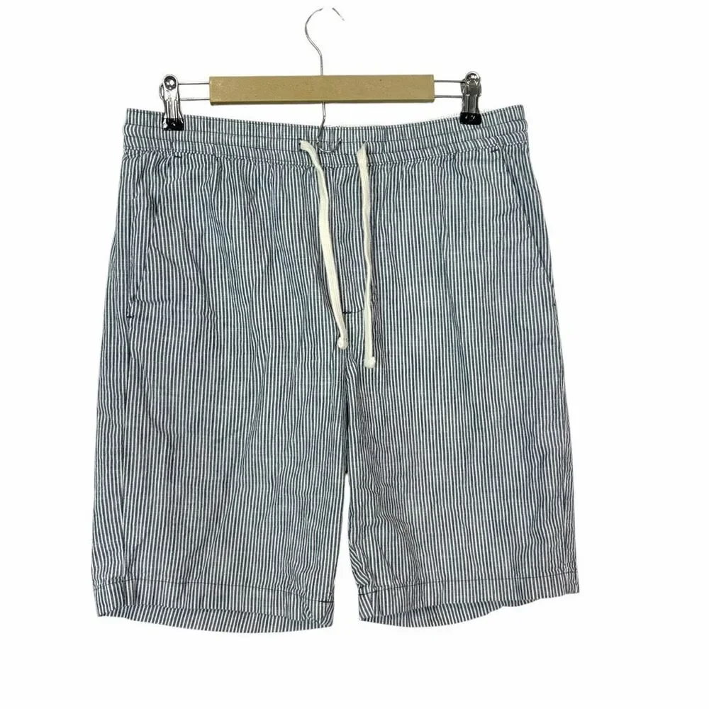 Banana Republic Deck Shorts Mens Medium Blue White Striped Cotton Drawstring
